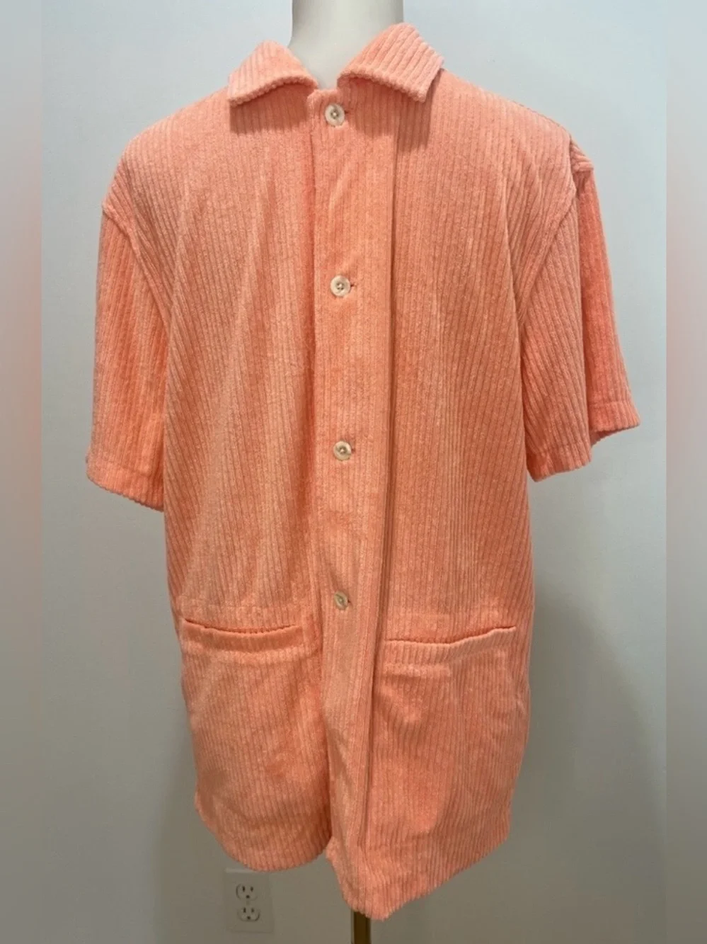 J.Crew Short-sleeve corded terry camp-collar shirt in geometric orange